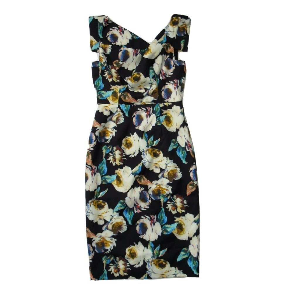 NWT Black Halo Jackie O in Black Holographic Floral Stretch Sheath Dress 2 - Picture 2 of 6